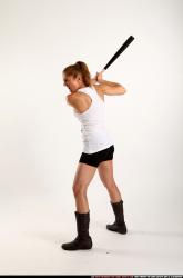 Woman Adult Athletic White Standing poses Casual Fighting with bat