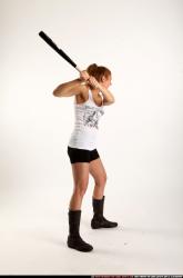 Woman Adult Athletic White Standing poses Casual Fighting with bat