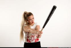 Woman Young Average Standing poses Casual Asian Fighting with bat