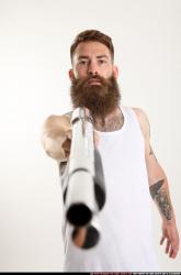 Man Adult Athletic White Standing poses Casual Fighting with shotgun