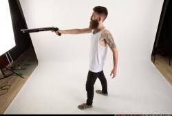 Man Adult Athletic White Standing poses Casual Fighting with shotgun