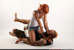 Man & Woman Adult Athletic White Fist fight Laying poses Casual