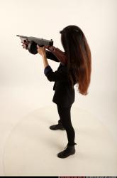Woman Young Athletic White Fighting with submachine gun Standing poses Business