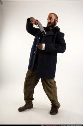 Man Adult Athletic White Standing poses Coat Fighting with shotgun