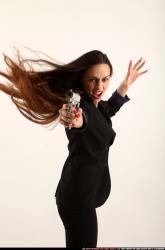 Woman Young Athletic White Fighting with gun Moving poses Casual