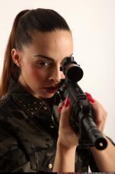 Woman Young Athletic White Fighting with submachine gun Standing poses Army