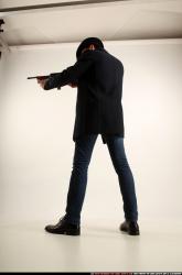 Man Adult Athletic White Fighting with gun Standing poses Coat