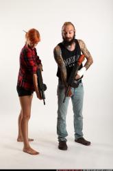 Man & Woman Adult Athletic White Fighting with submachine gun Standing poses Casual