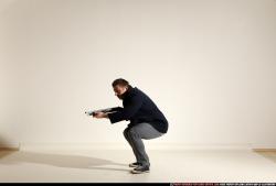 Man Adult Muscular White Moving poses Casual Fighting with shotgun